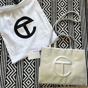 TELFAR MEDIUM SILVER SHOPPING BAG